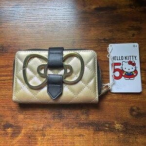 Hello Kitty Gold Quilted Wallet with Black Bow
